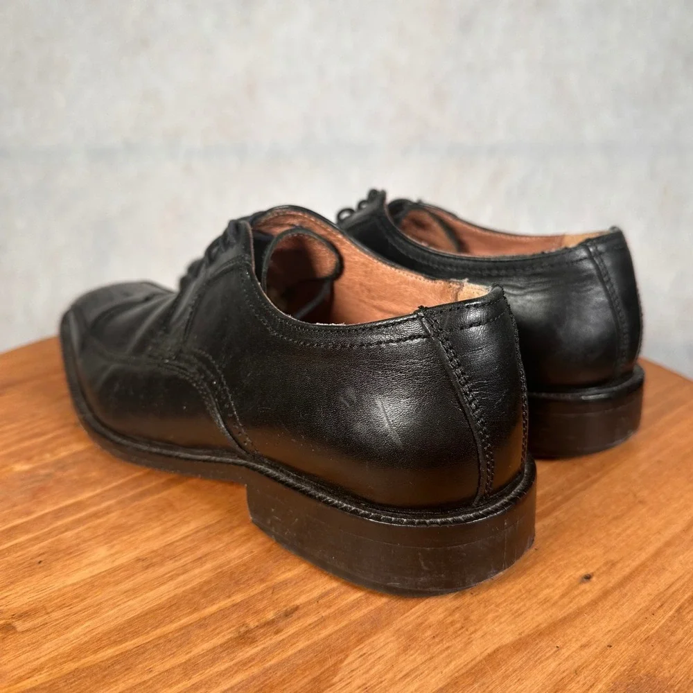 Joseph Abboud Oxford Shoes Mens 9.5 Black Good Wingtip Brogue Square Toe Leather